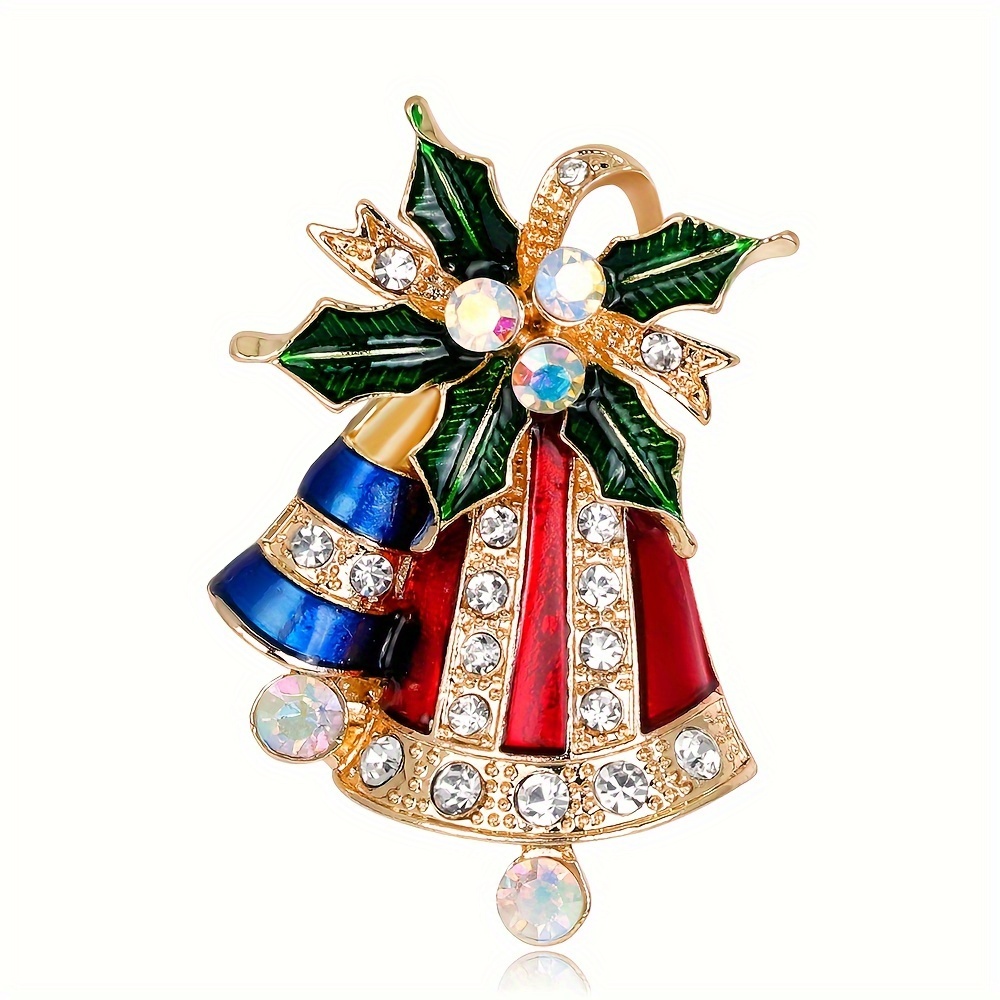 

Elegant Crystal Christmas Bell Enamel Pin - Vintage Style Brooch For Parties & New Year Gifts