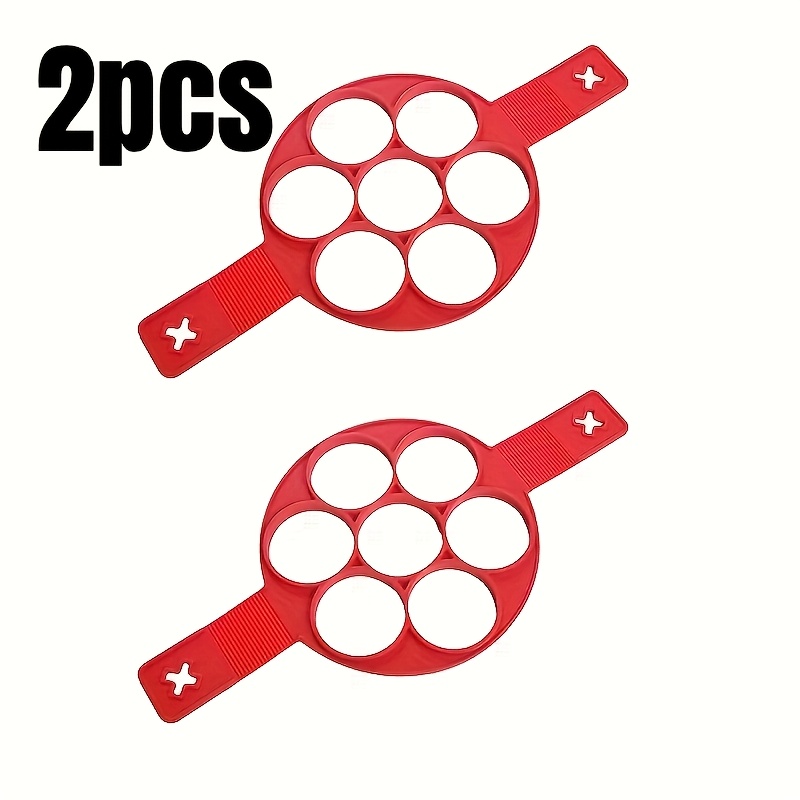 TEMU 2pcs Silicone Pancake Egg Maker, Round Multi Cavity Breakfast Mold, Reusable Non Stick Kitchen Baking Frying Tool, Red Kitchen Essential