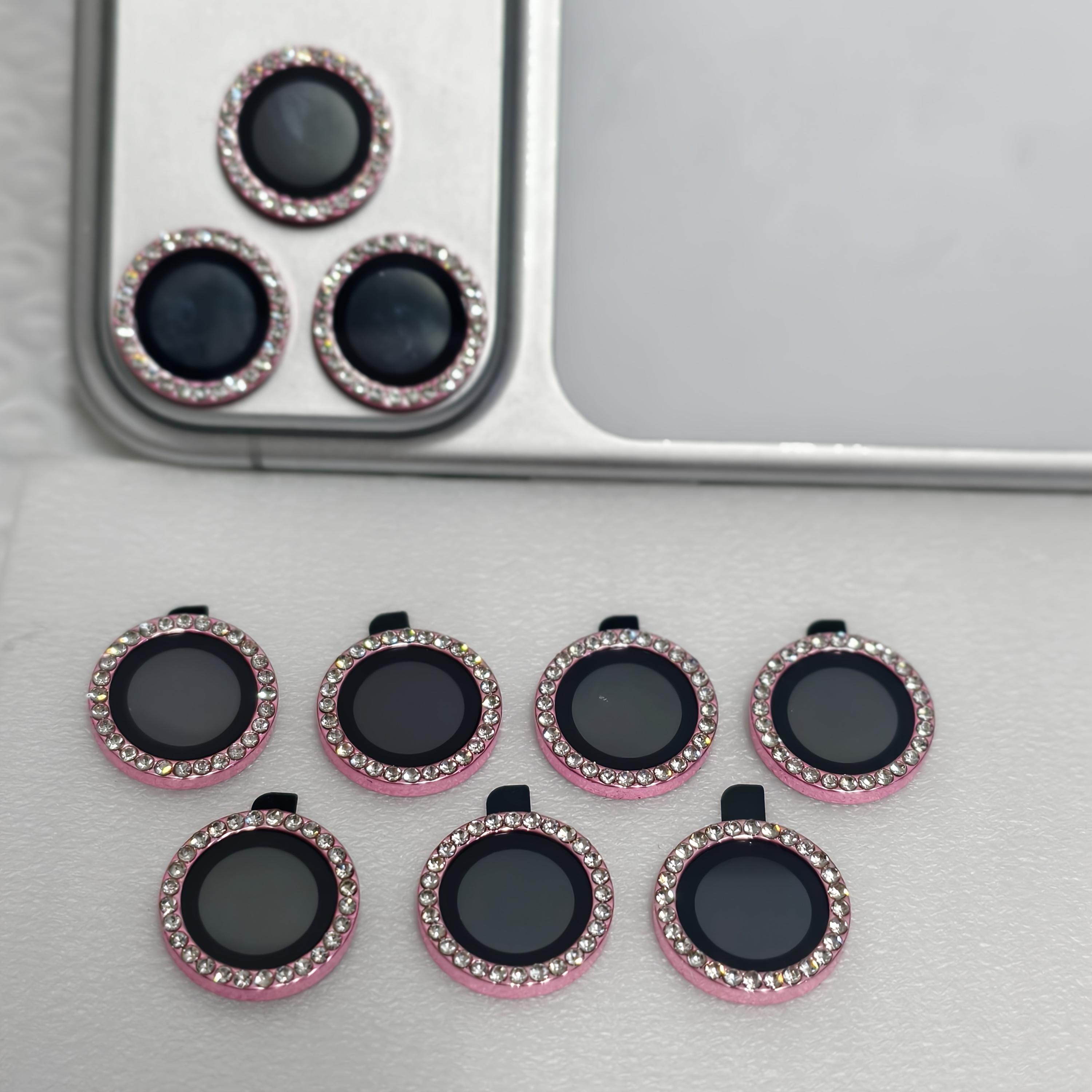 TEMU 7pcs Diamond-encrusted Mobile Phone Camera Lens Protector Is Suitable For Iphone17promax/16/15/14/13/12/11 And Other Models, High-end Colors,