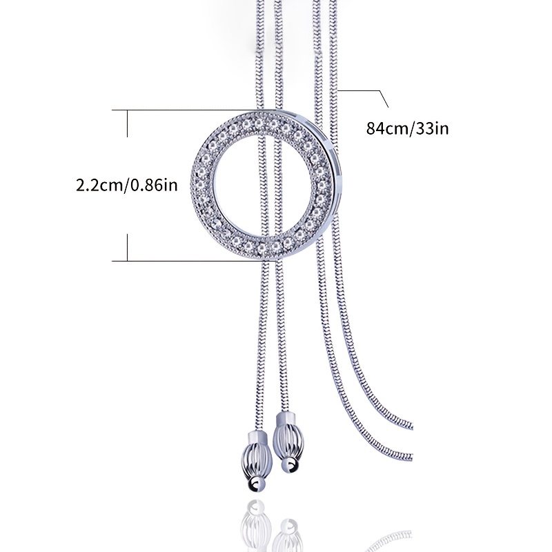 Rhinestone Round Pendant Long Necklace Clothing Accessory