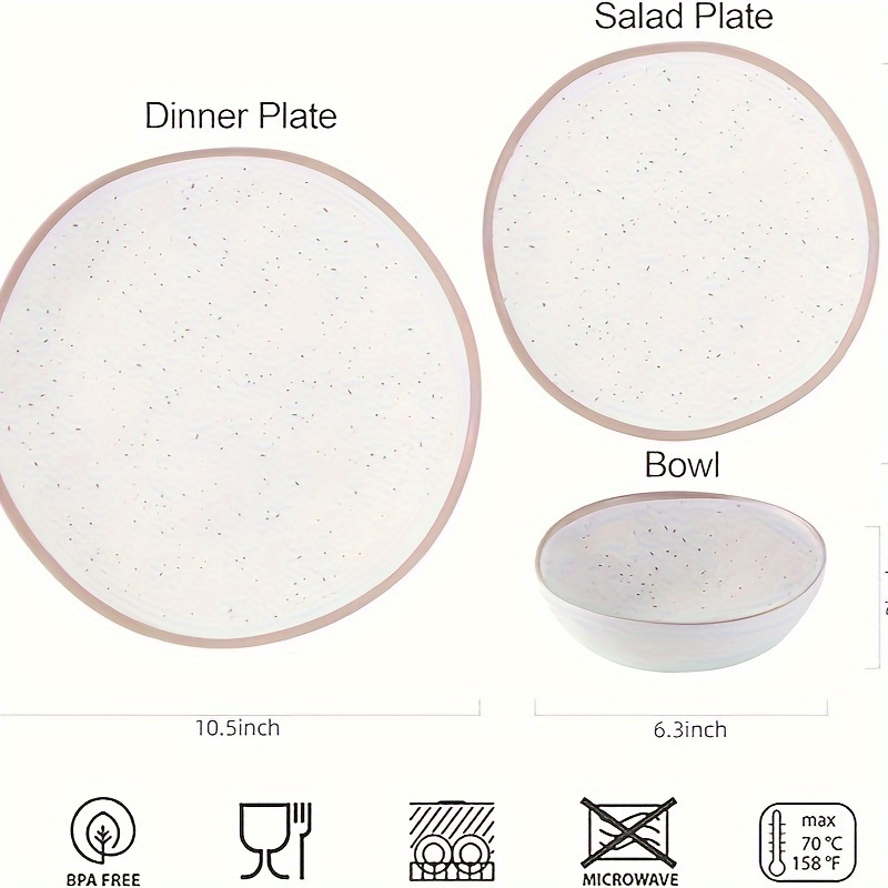 melamine plates bowls sets indoor outdoor white rose golden - Temu