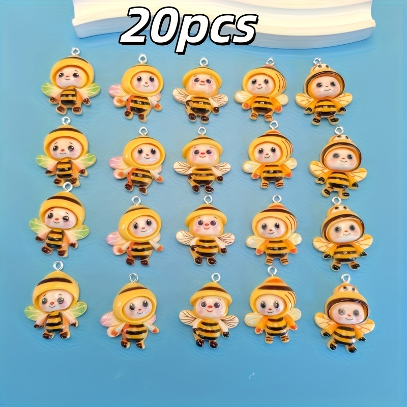 E-shop 2D Flach - 20 Stück niedliche Bienen-Anhänger - Harzmaterial - DIY-Schmuck, Halskette, Armband, dekoratives Zubehör - Die erste für