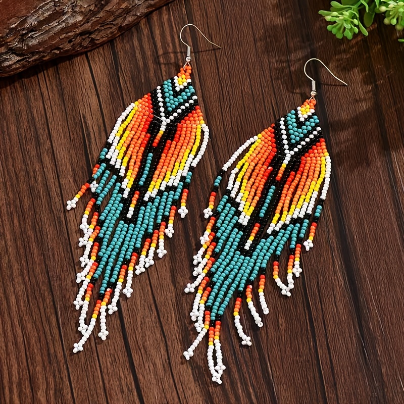 Women's Ethnic-Style Long Hand-Woven Tassel Multi-layer Seed Bead Earrings