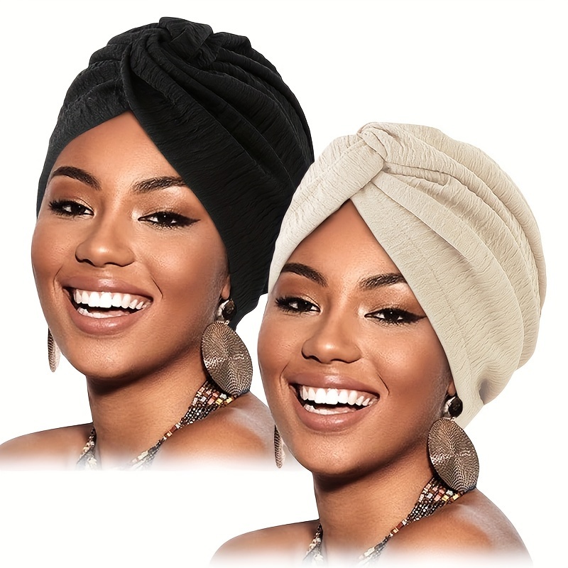2pcs Set Pleated Crossed Headscarf Hat, Ethnic Turban, Pullover Middle Eastern Hijab