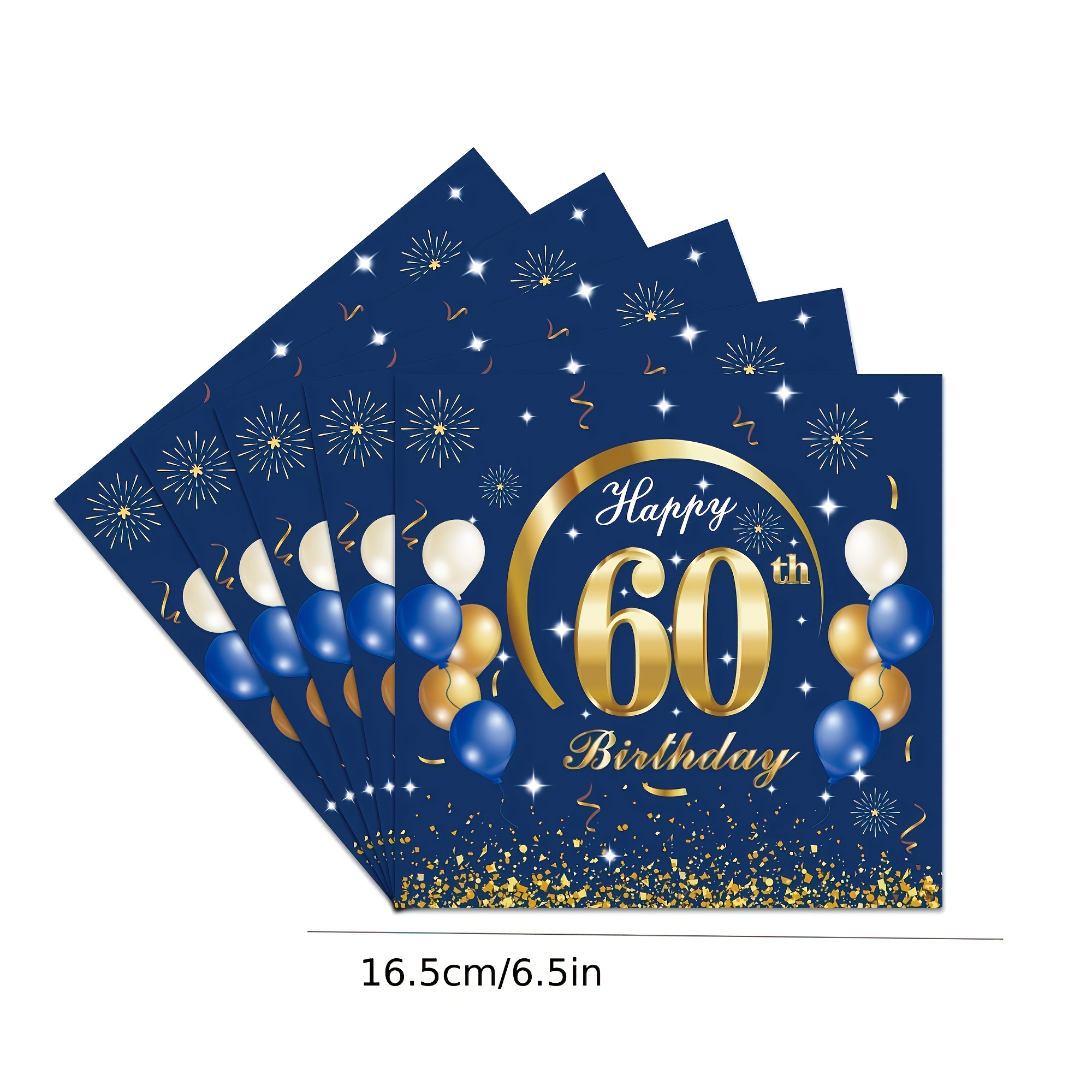 E-shop 40 Stück 60. Geburtstag Deko für Männer – Marineblau & Gold Einweg-Papierpartyzubehör mit Luftballons, Konfetti & eleganten Zahlenkarten –