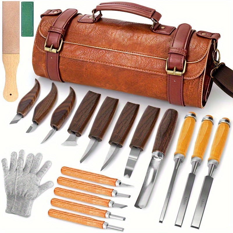 

20pcs , Pu Package, Art , 1 Leather Bag, 8 Large Carving Knives, 5 Detail Knives, 3 Wooden Knives, 1 Polishing Tool, 1 Polishing Compound And Gloves, Non Products