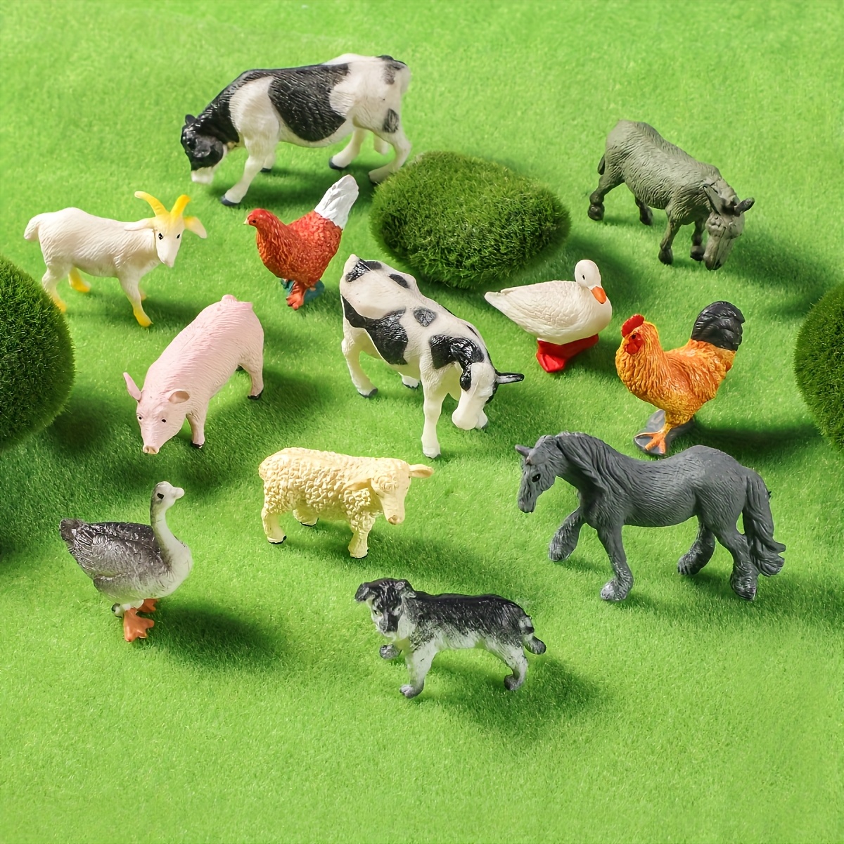 12pcs Mini Farm Animal Plastic Toys--Farm Barn Animals Including Chicken,  Duck, Goose, Cow Miniature Lifelike Farm Animal Figurines