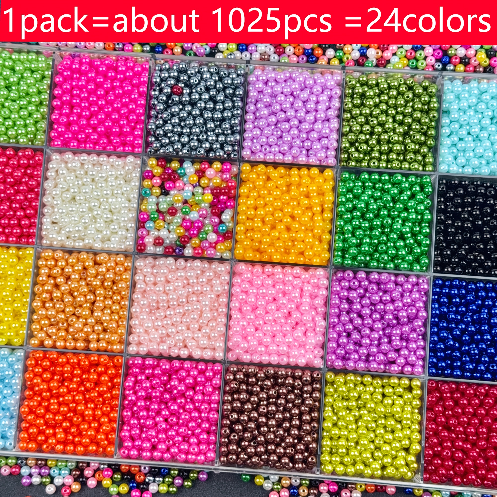 TEMU Kit de fabrication de bijoux de perles acryliques rondes de 6 mm, 1025 pièces, 24 couleurs mélangées, boîte, utilisé pour les manuels de bijoux,