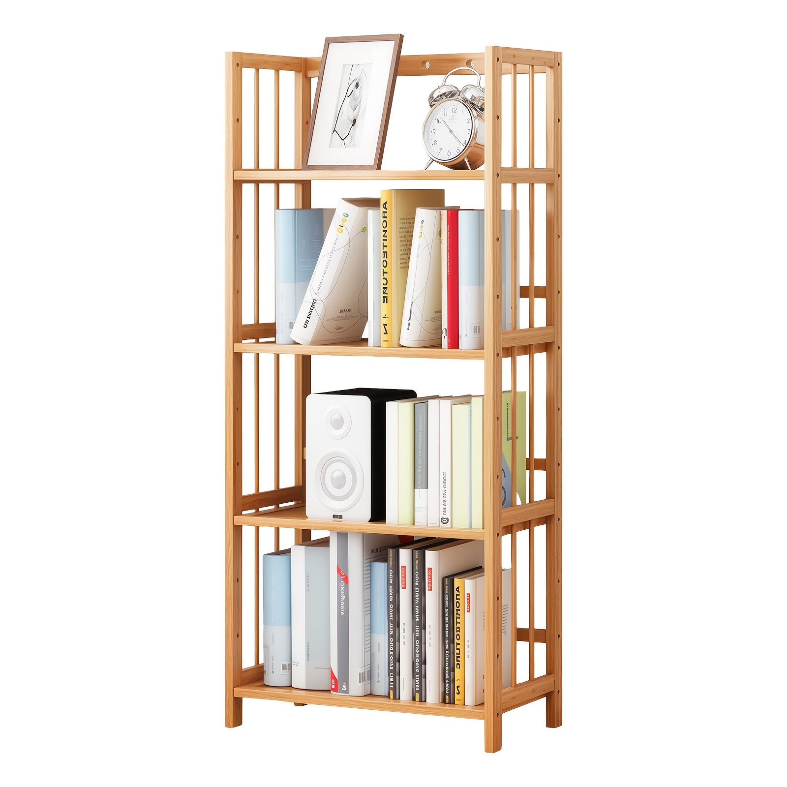 1pc 3-layer/4-layer Bamboo Storage Rack, Bookshelf, Large Capacity, Sturdy, Equipped With Adjustable Compartments, For