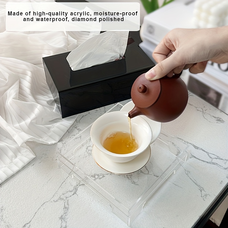 2pcs acrylic tissue box napkin extractor tea cup holder spill proof tea coaster tissue box and tea coaster set Product details 1