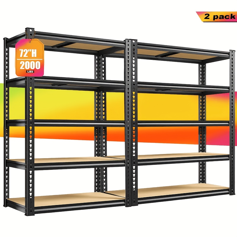 TEMU Heavy Duty Garage Shelves - 2pcs Extra Tall 72" Metal Storage Rack,wear Hammer Gloves， 2000lb Capacity Shelf, Adjustable Height, Easy Assembly