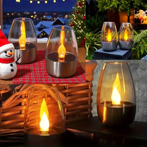 2pcs solar led candle lights design flickering flame effect warm ideal for courtyard garden christmas wedding and home holiday decor romantic for couples street and pathway decorative lights
