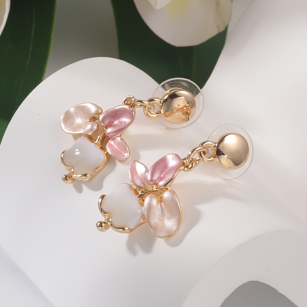 Romantic Pink Leaf Enamel Jewelry Set for Women