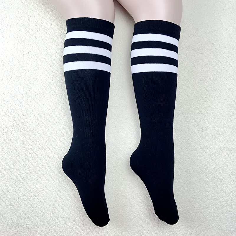 Image of Football Socks 's Mid-calf Football Sports Socks Short Cuffed British Style Student Socks School Uniform Matching Three-striped Knee High Socks