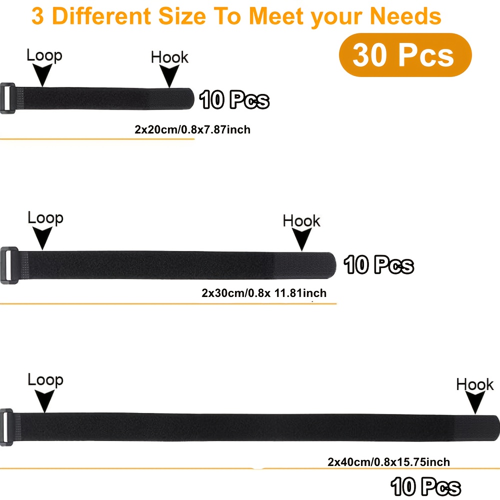 Image of Set Of Reusable Cable Straps And Ties, 30pcs (/40cm), Adjustable Ties For Organizing And Neatening Cords