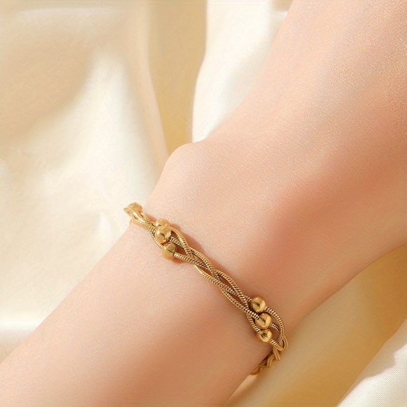 1pc Stainless Steel Beads Wound Chain Bracelet for Women Charm Metal 18K Gold Plated Trendy Wrist Chain Unique Design Jewelry