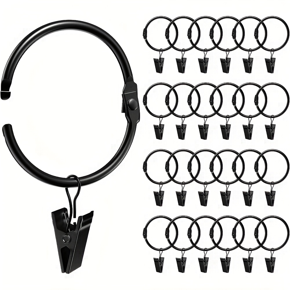 TEMU Set di 26 anelli per tende da 5.08 cm con clip, clip in metallo per apribili, appendini decorativi per tende con per finestre, antiruggine