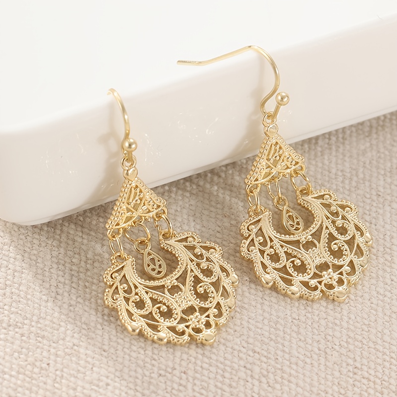 TEMU Yoyo Vintage Golden Chandelier Earrings - Elegant Statement Dangle Jewelry, Wedding, Party, Everyday - Luxury Gift For Women, Party Accessories,