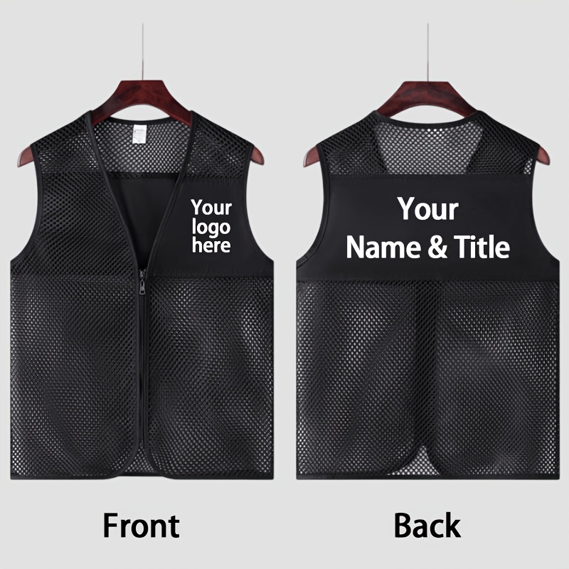 TEMU 1pc Lightweight Breathable Mesh Custom Work Vest, Convenient Zipper Style, Supports Diy Printing Of Logo Name Position, Comfortable And