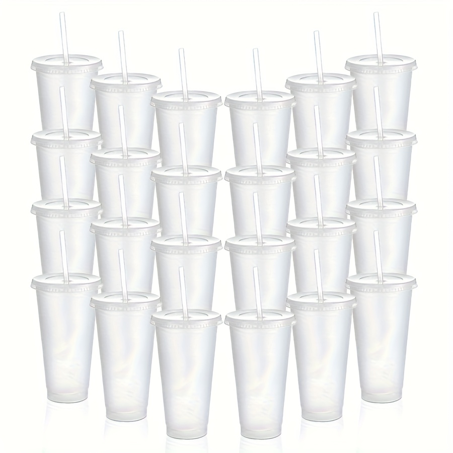 TEMU 24pcs Plastic Cups With Lidsandstraws Multiple Colors Reusable Drinkware, Durable And Easy To For Office Hydration Birthday Parties Banquets And