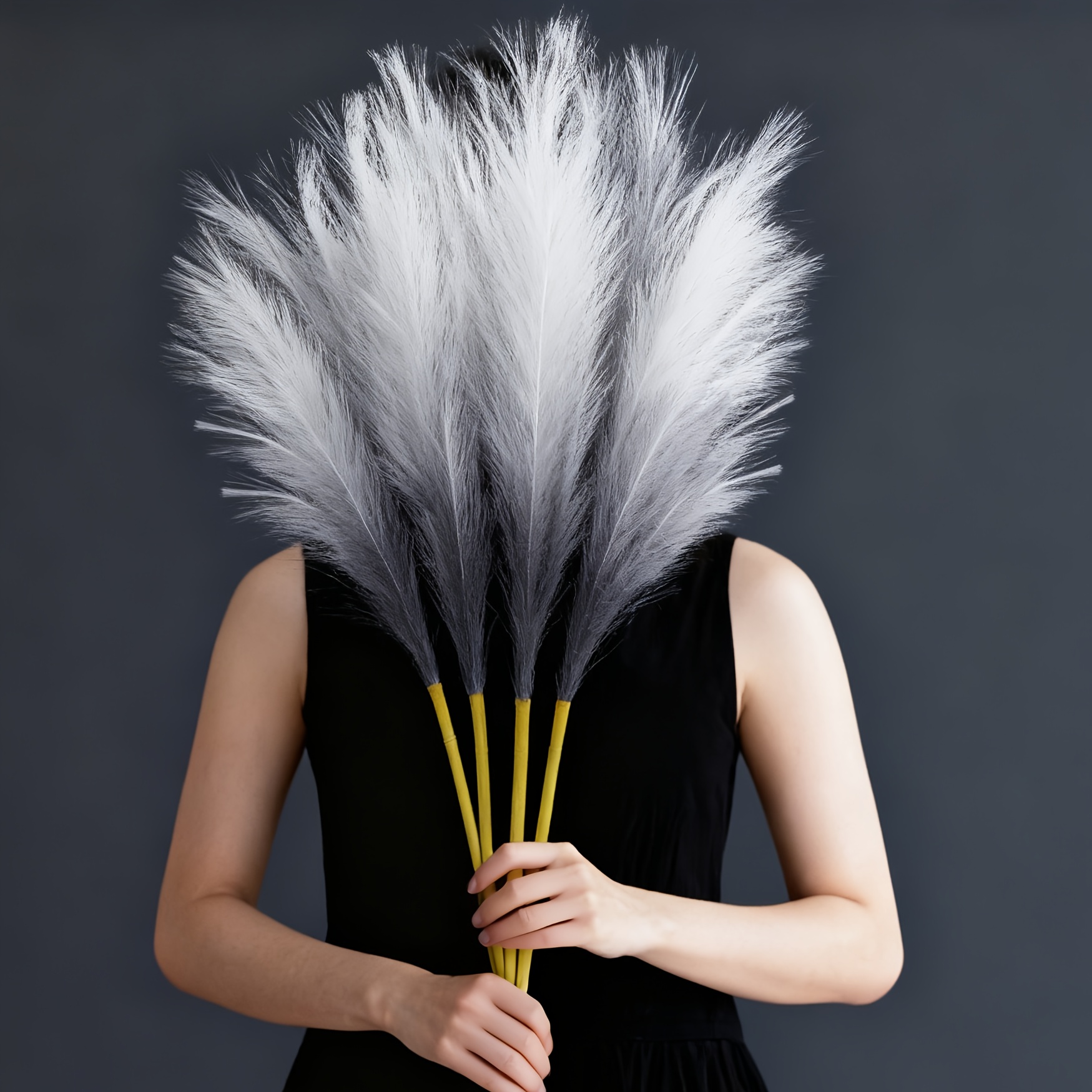 Image of Set Of 4 Gradient Black Pampas Grass | Double-sided Design, 96cm Tall, Large Bouquet, Free-standing, Ideal For Interior Decoration, Weddings, Bohemian-themed Decor