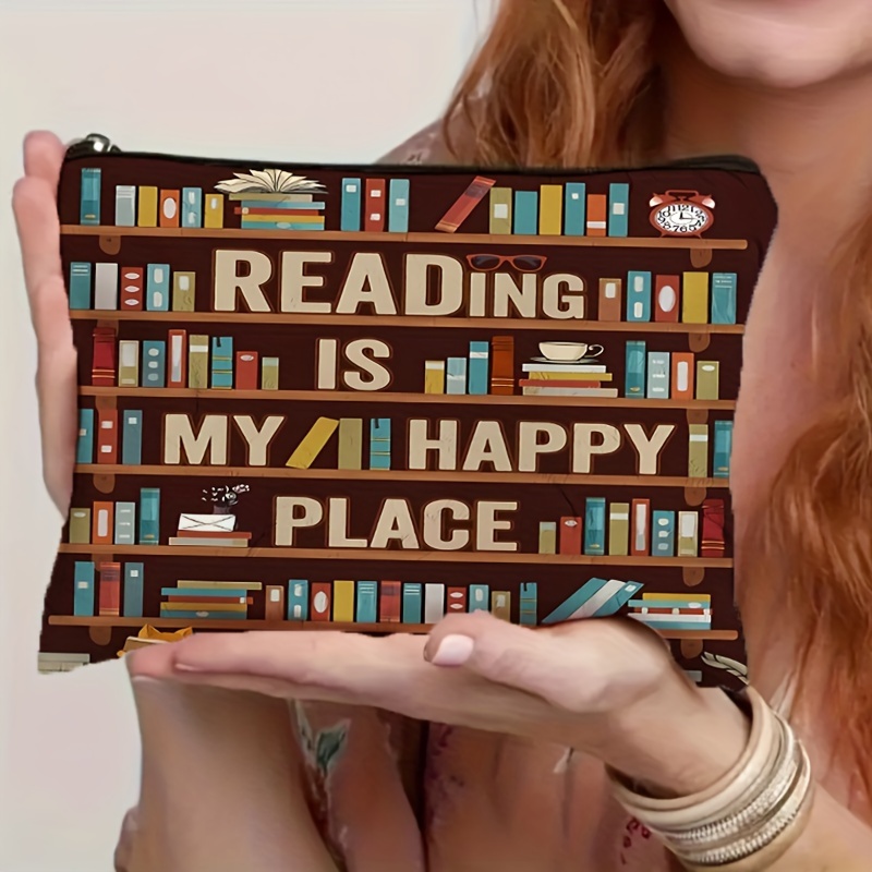 

1pc "reading Is Place" Cosmetic Bag - Waterproof Polyester, , Women, Girls, Readers, Librarians - Ideal For Travel, Book Clubs, Graduation, Christmas, Birthday Gifts