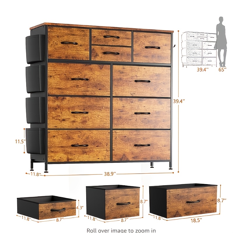 Storage Cabinet, Office File Cabinet, Large Capacity Multi-Layer Drawer And Side Storage, Side Bag, Metal Frame, Stable Storage Cabinet
