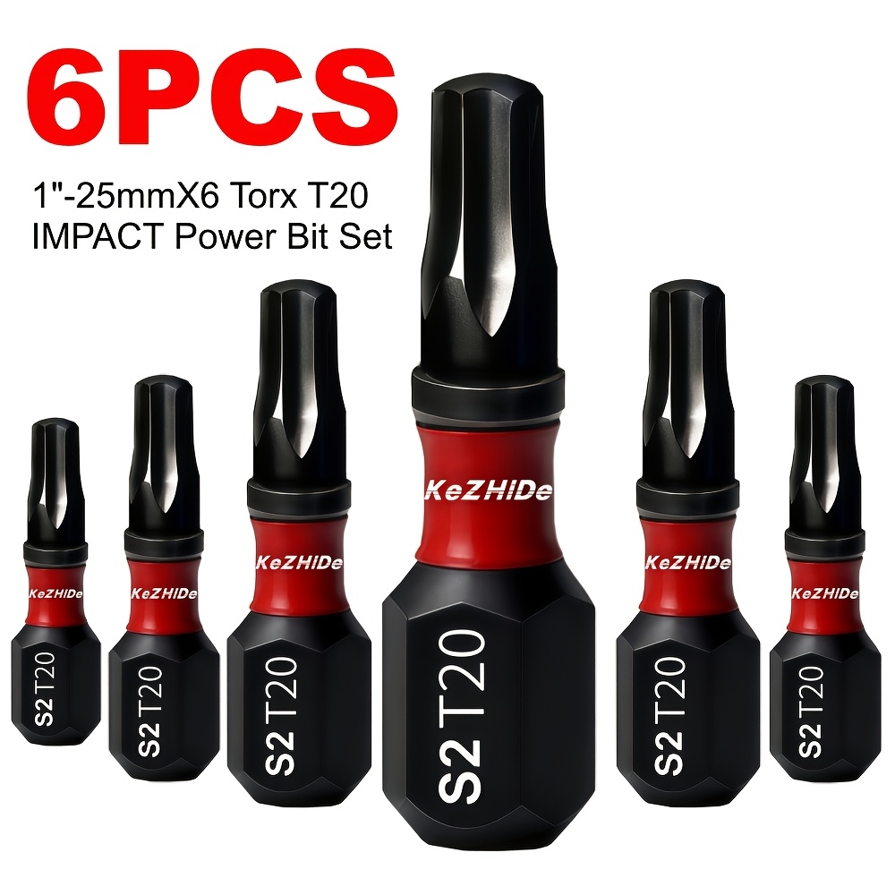 E-shop KEZHIDE 6/12/18 Stück T20 Torx Schlagschrauber-Bits, 1-Zoll 25mm TORX Bit-Set, HRC61° Industriequalität, Hochhärte geschmiedet, stark magnetisch