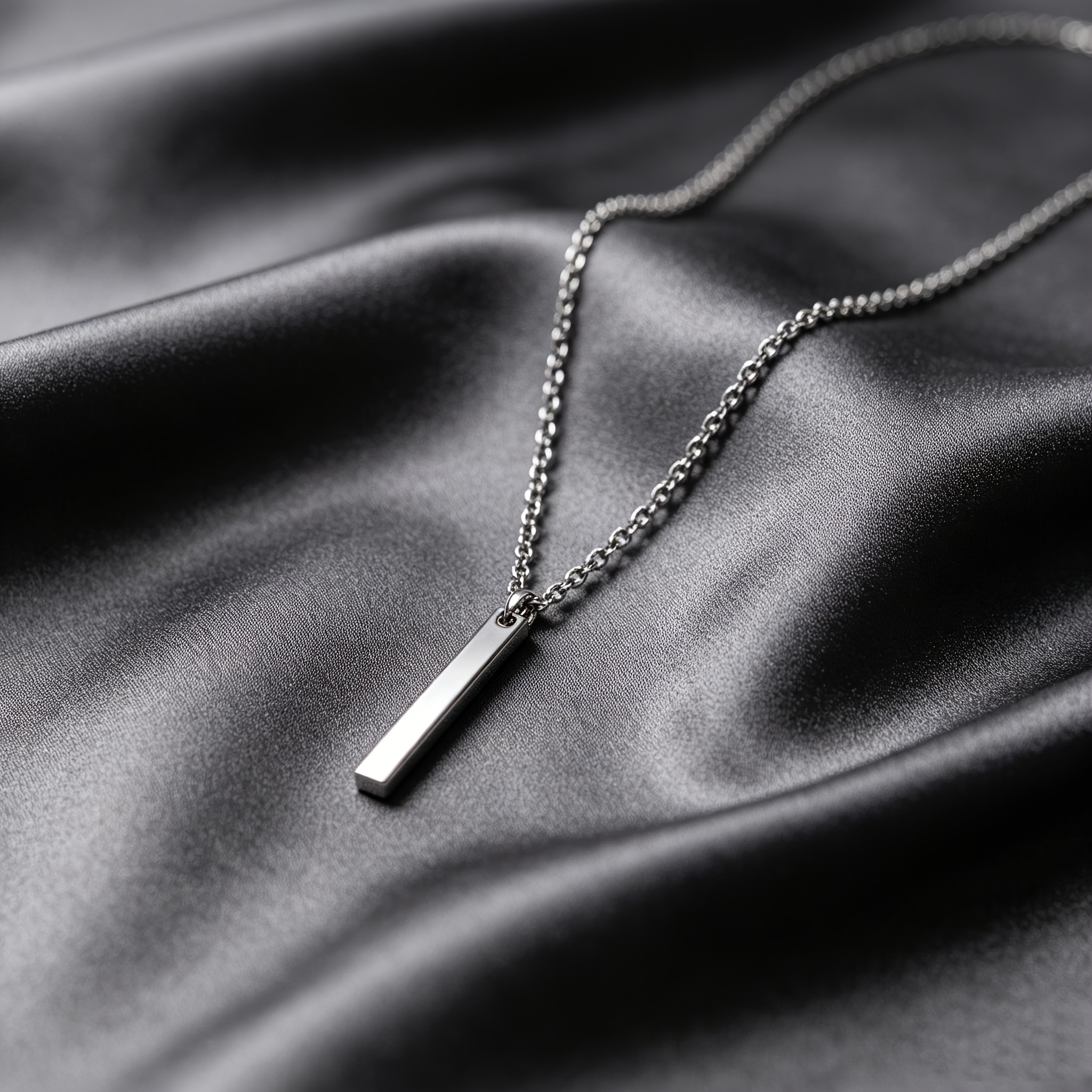 Stainless Steel Long Bar Pendant Necklace, Unisex