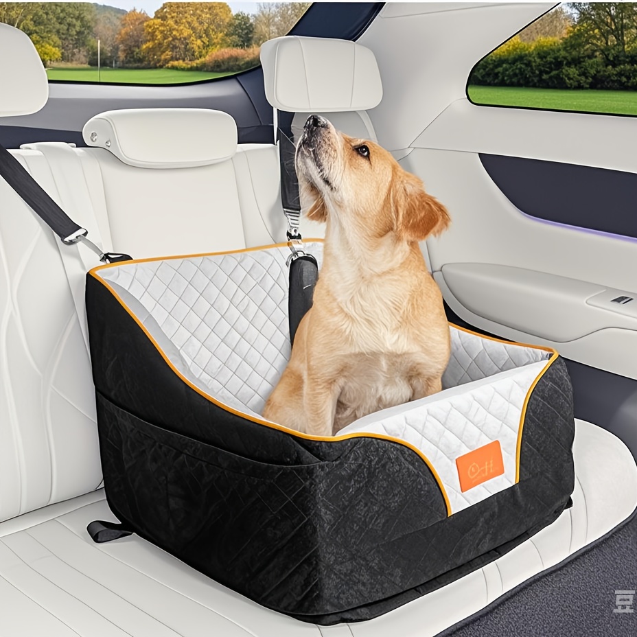Image of Dog Booster Seat - Durable Fabric, Washable, Removable Cover With Zipper, Includes Dog Leash And Storage Pouch, Ideal For Traveling Pets, Travel Pet Accessories | Design | Washable Cover