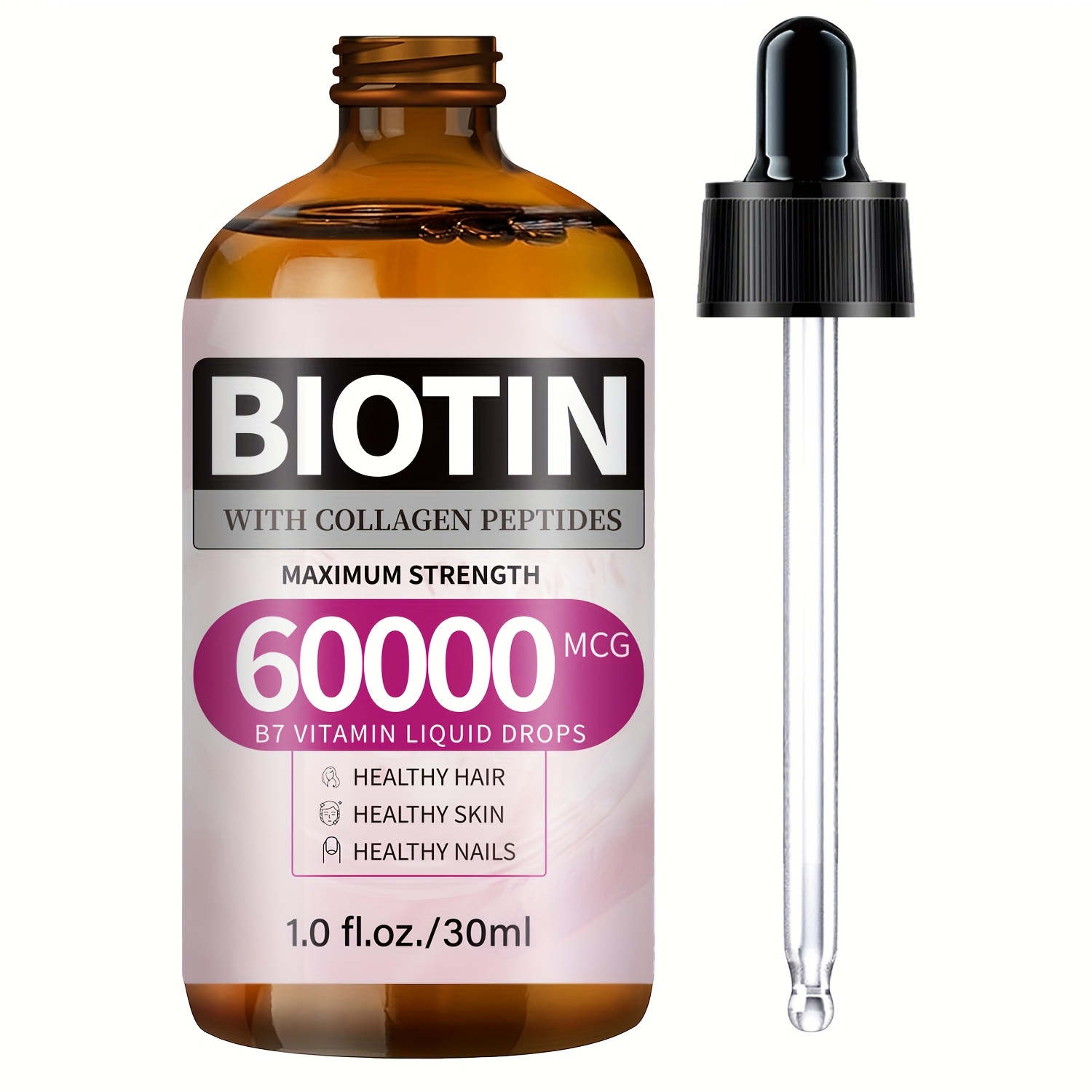 Image of Biotin & Collagen Oil - For Hair& Beard Strengthening Support For - 60000 Mcg Essential Oil - B7 Supplement - Strong Nails & Beige - Make Thin Thicker (30ml)