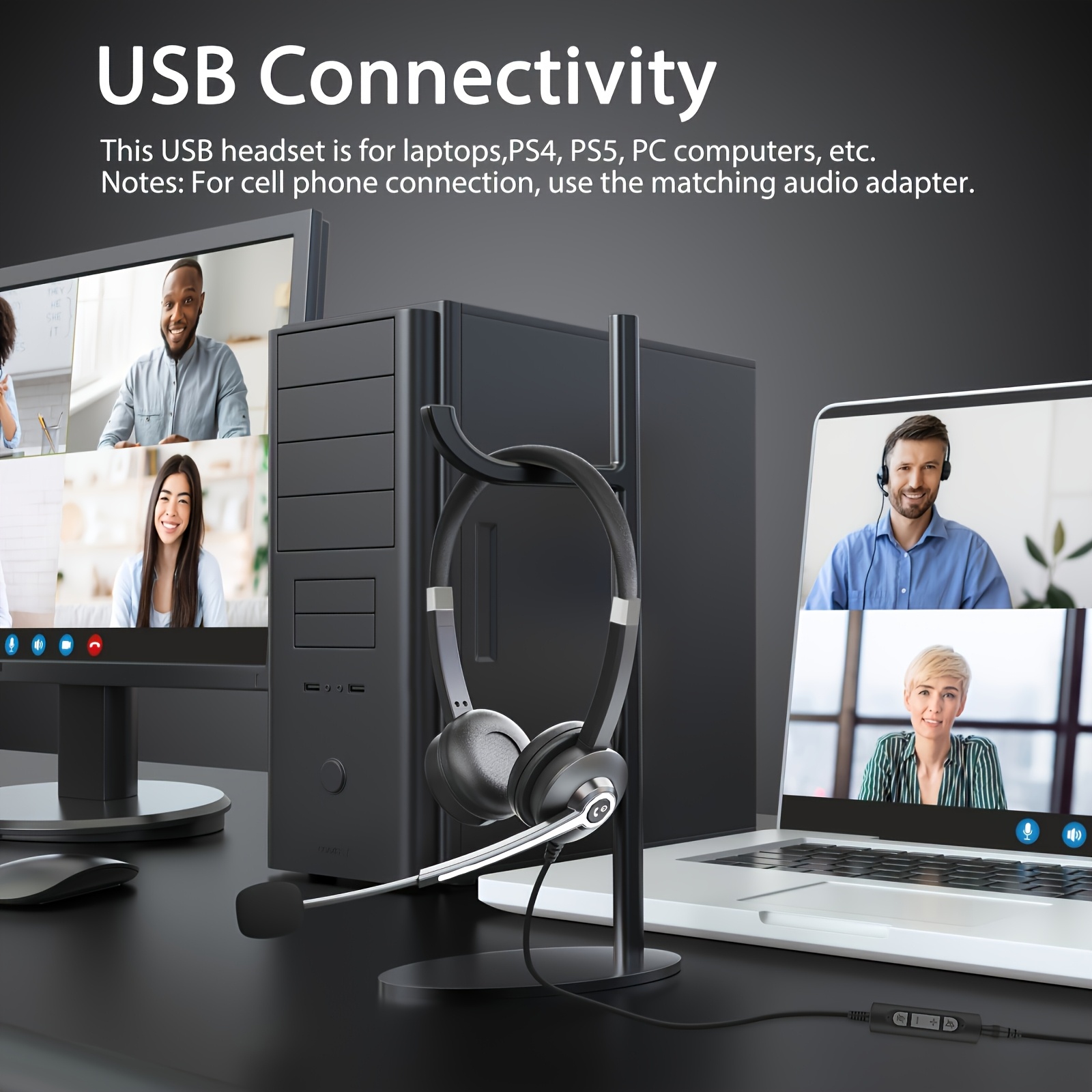 TEMU Auriculares USB con cable para ordenador con micrófono para portátil PC, auriculares estéreo con cable de 3.5 mm para de con micrófono y
