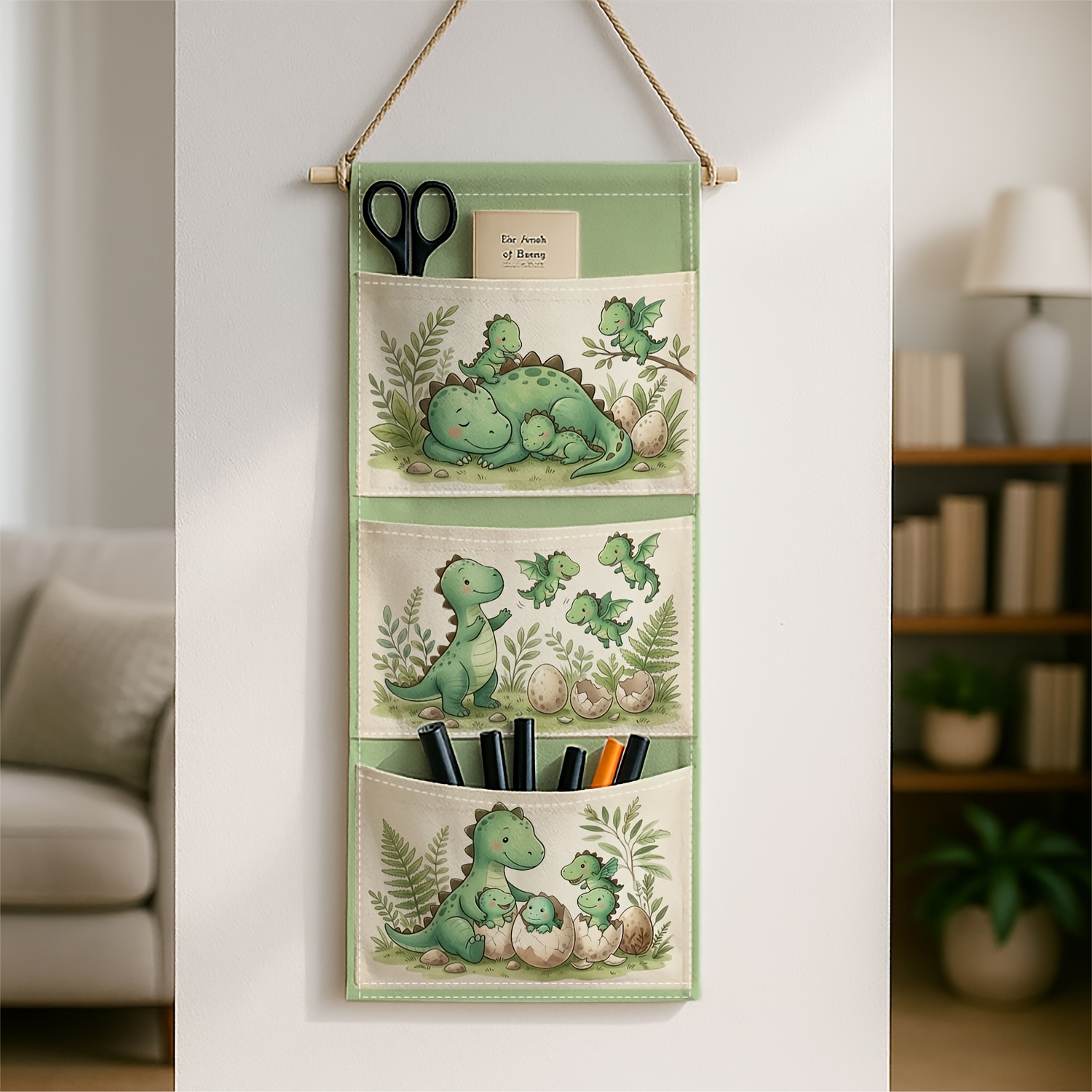 TEMU 1pc Dinosaur Wall-mounted Hanging Organizer With Storage Bag - Fabric Suitable For Behind Door Storage, Cute Dinosaur & Egg For Room,, Wardrobe,