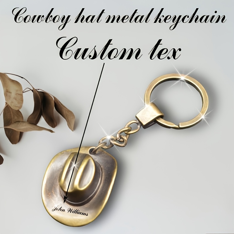TEMU 1pc Custom Engraved Western Keychain Hat-shaped Creative Gift Keychain Accessories For Enthusiasts, Perfect Christmas Gifts For /fathers/