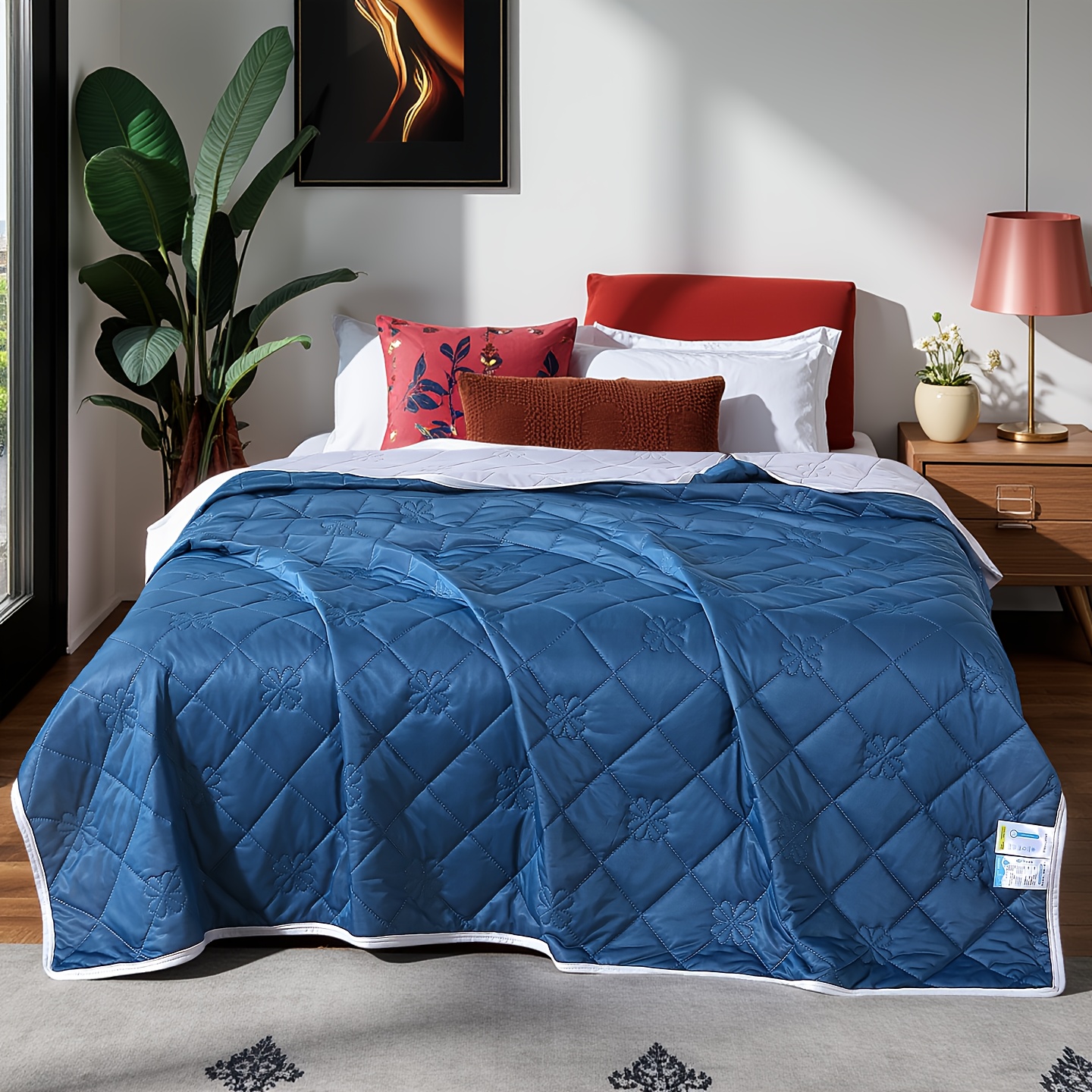 TEMU 1pc Solid Color Summer Cooling Blanket, Ultrasonic Flower Embossed Air Conditioning Blanket, Multifunctional Quilt (pillowcase Not Included)