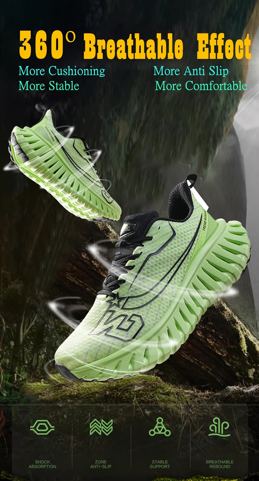 Men'S Technology Carbon Board Running Shoes | Breathable Athletic Sneakers with Cushioned Shock Absorbing EVA Chunky Sole, Casual Sporty Look, Slip-resistant Wear-resistant All-Terrain Grip for Gym, Jogging, Marathon - Running & Work Out Training Sh