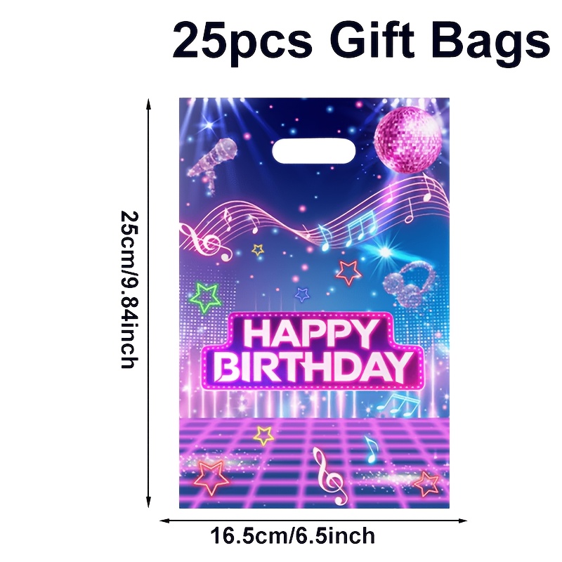 TEMU 10/25/50pcs, Purple Music Birthday Party Gift Bags, Plastic Treat Candy Bags, Ball Music Note Print Treat Bags, Birthday Party Supplies, Disco