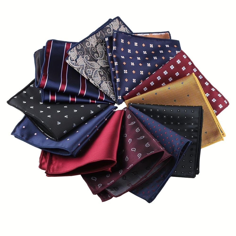 

11-color Men' Towel Set, Multiple Pocket Square Styles, Fashionable Polyester , Vintage Embroidered Pattern Small Square Handkerchief