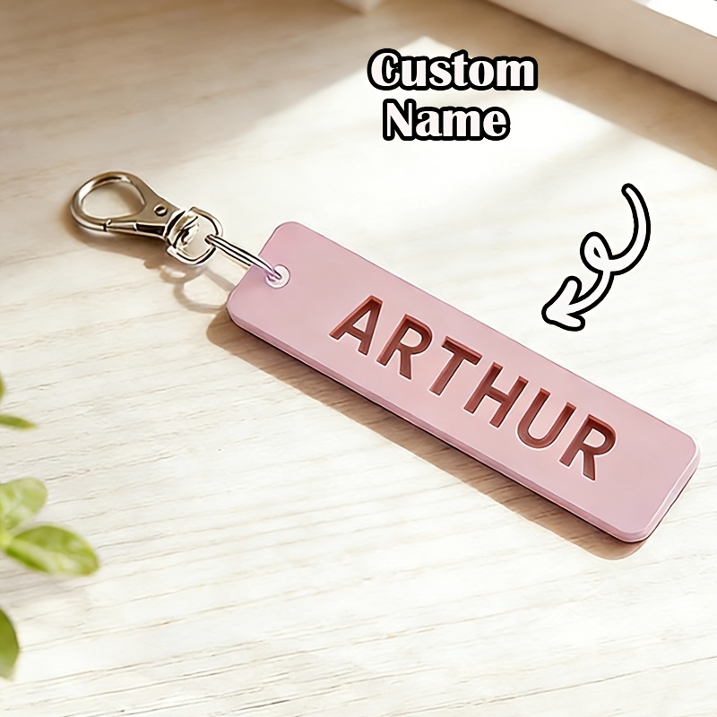 TEMU [2d Flat] [2d Flat] [custom] 1pc Custom Name Rectangular Cutout Keychain, Personalized Name Acrylic Keychain, Birthday Gift For , Unisex,