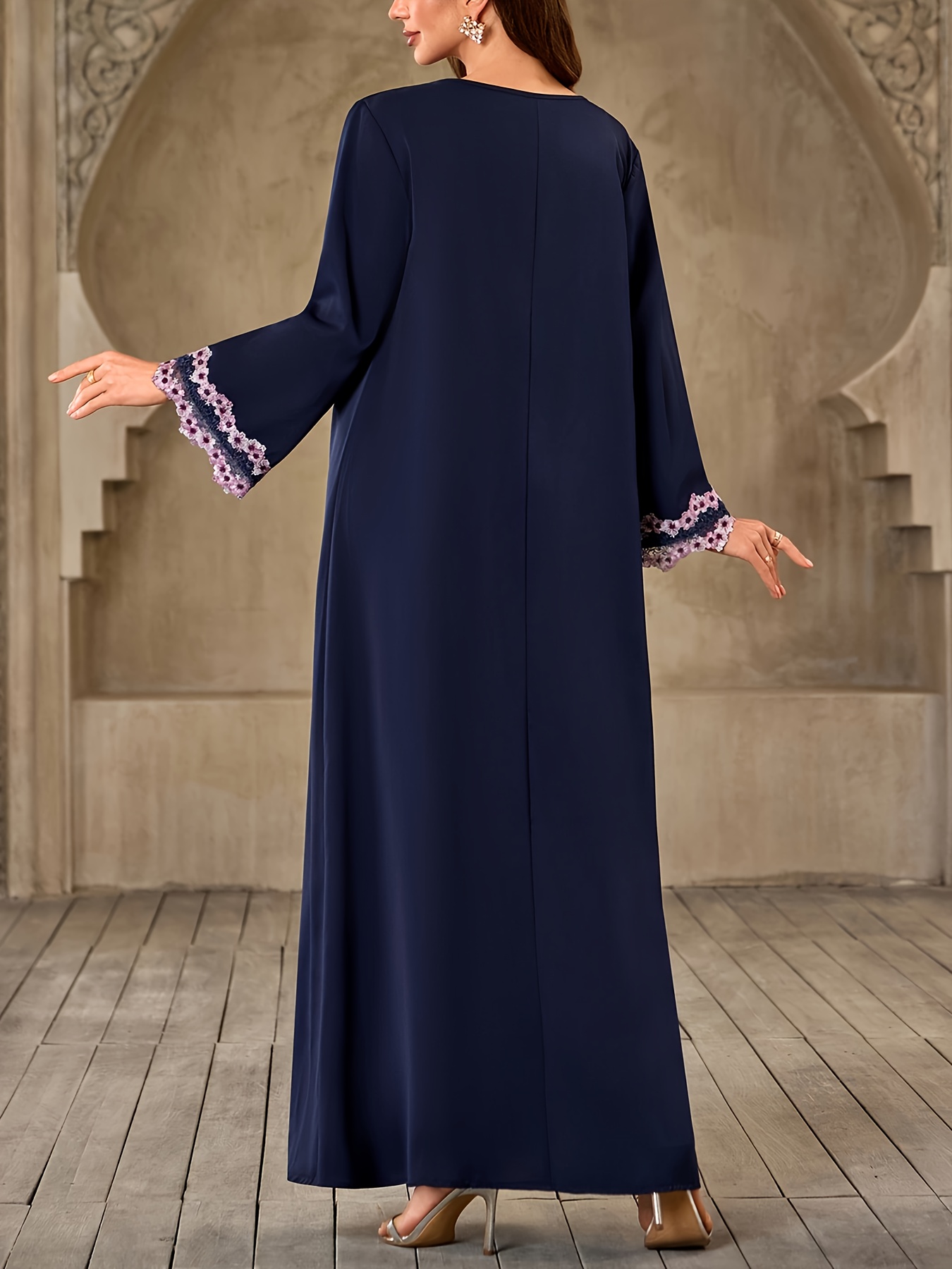 elegant navy blue ramadan kaftan dress women v neck long - Temu Bahrain