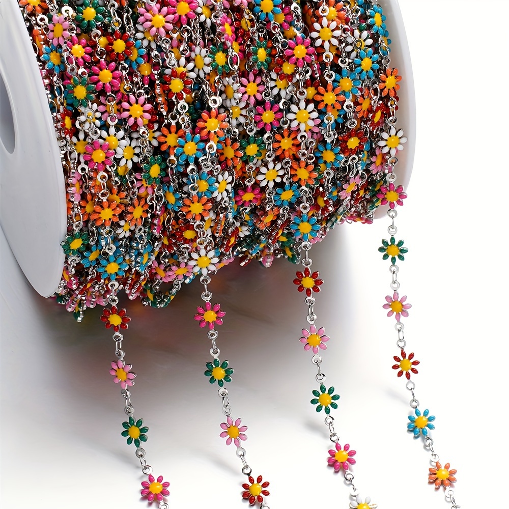 Image of 1meter Cute Daisy Copper Enamel Golden/ Chain For Jewelry Making Link Chains Necklace Bracelet Supplies