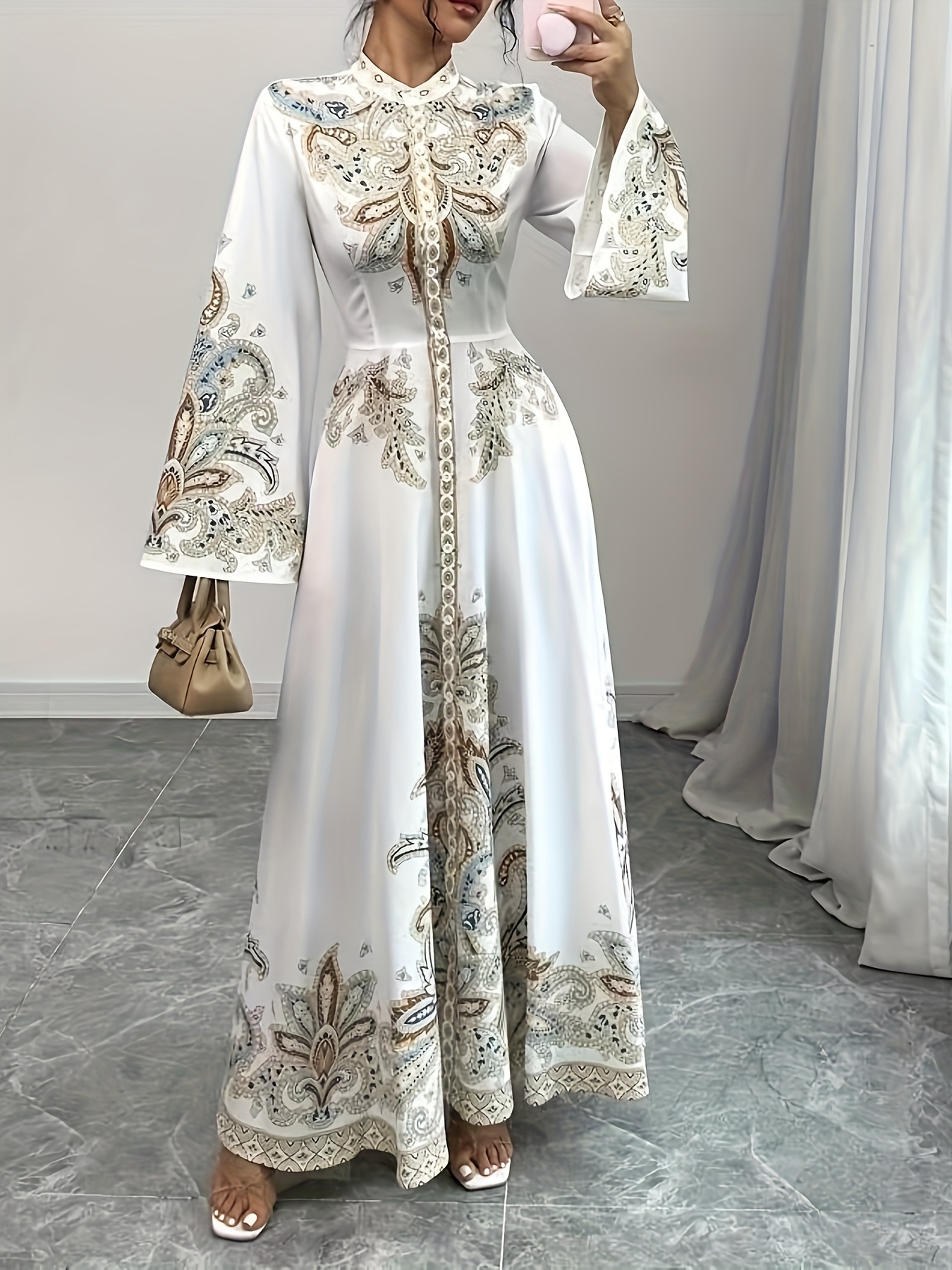 chinese dress ladies Elegant Long-Sleeved White Dress