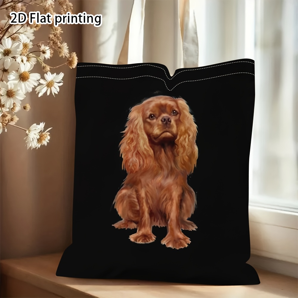 TEMU 1pc Of A Two-dimensional, Double-sided Printed Canvas Tote Bag Featuring A Ruby King Charles Spaniel, Suitable For Commuting, School, And Casual