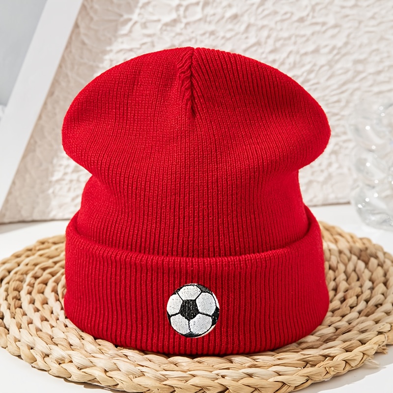 TEMU Women's & Unisex Winter Embroidery Football (soccer) Hat - Lightweight Warm Beanie With Elastic, Machine Washable, Suitable For Skiing, Cycling,