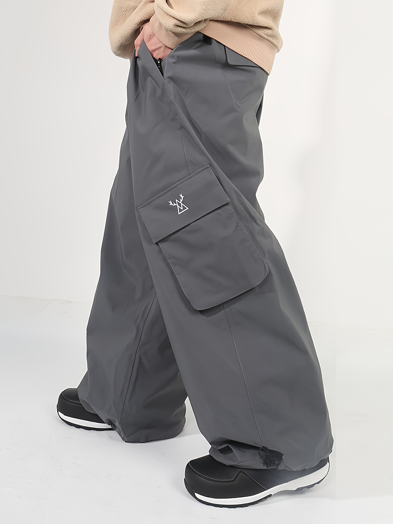 mens oversized ski pants   windproof snowboarding gear with pockets gray durable polyester loose fit for adults   apparel snowboard accessories pocketed pants