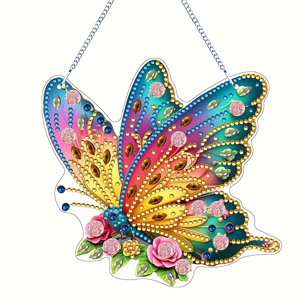 

5d Diamond Painting Kit - Sparkling Butterfly Wall Art With Unique Shaped Diamonds, Acrylic Handcrafted Home Decor Pendant