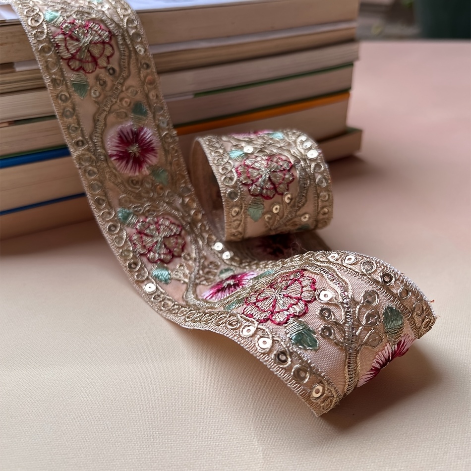 Ethnic Style Lace Embroidered Sequin Trim, 1.5 Yards