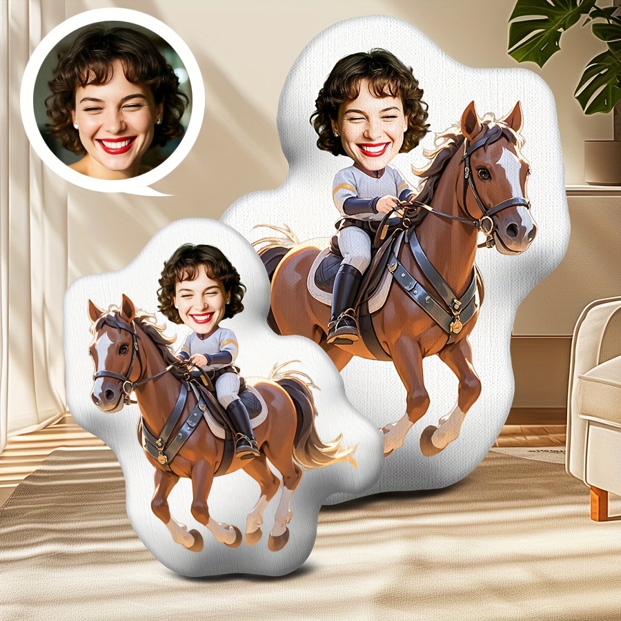 TEMU A Custom Diy Creative Equestrian Face Pillow, Which Personalized For , Suitable For Sofa Decoration, Mixed Colors, Digital Printing, Zipper