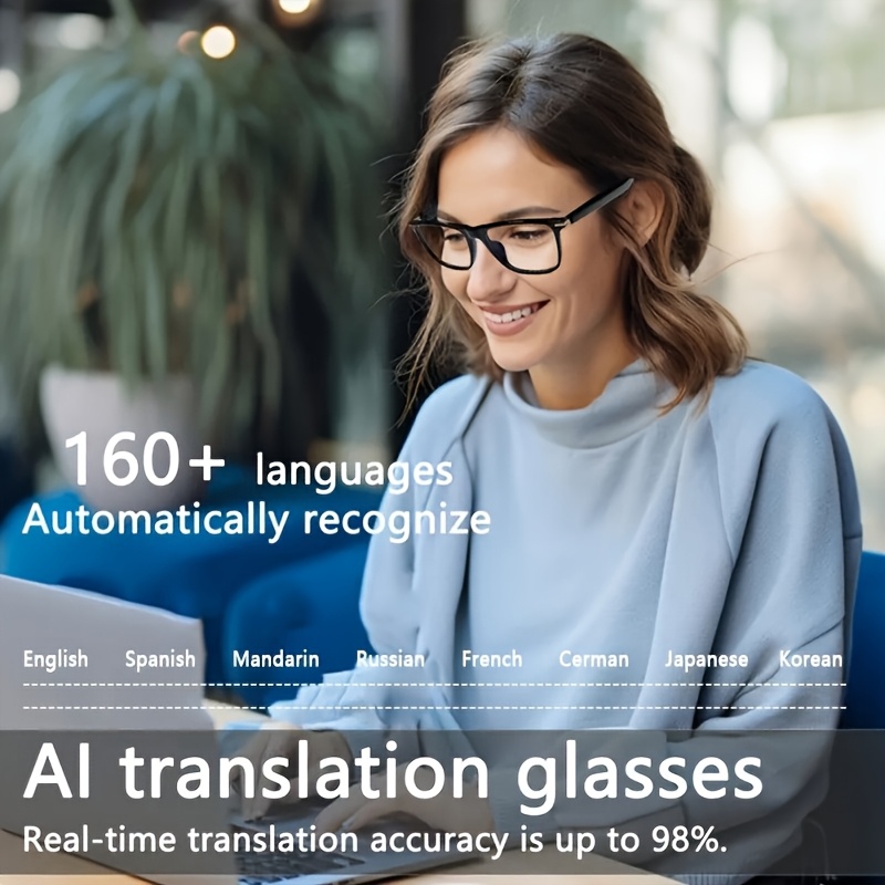 AI smart translation glasses with real-time language translator and Bluetooth audio speakers