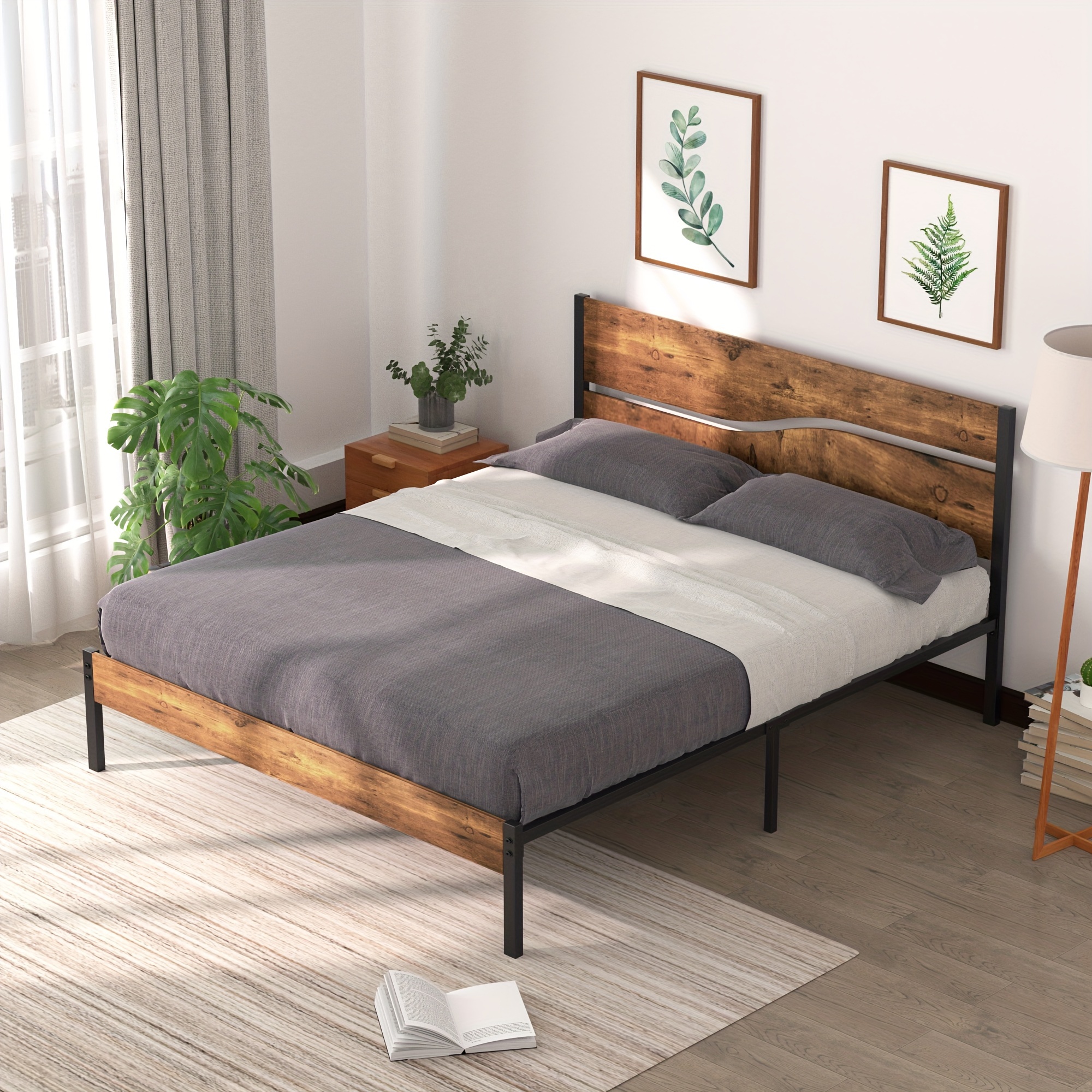 

Bed Frame With Headboard And Footboard, With Under Bed Storage, , Spring Needed, Easy Assembly, Rustic